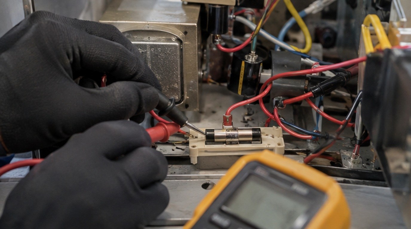 Conserto de micro-ondas em Juiz de Fora‑MG: teste do fusível e do diodo de alta tensão