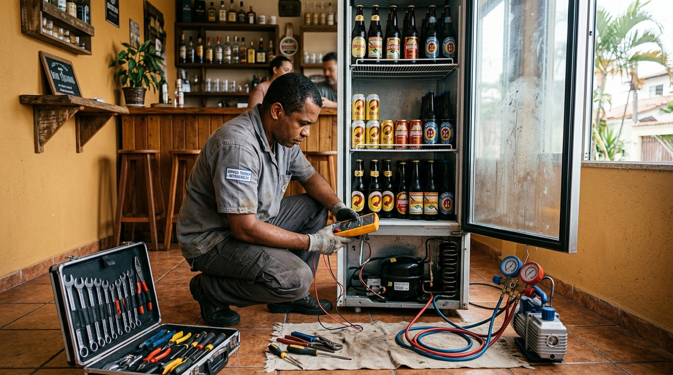 Substituição do termostato de uma cervejeira na Encosta do Sol, Juiz de Fora‑MG